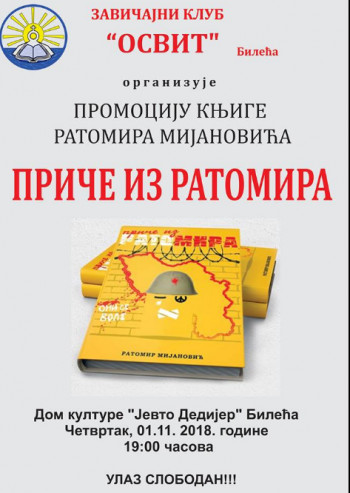 Bileća: Sutra promocija knjige 'Priče iz ratomira'