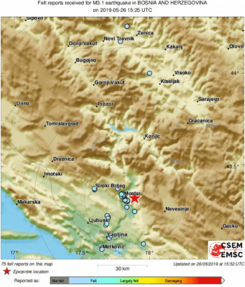 Земљотрес продрмао Херцеговину