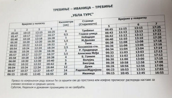 Novi red vožnje na relaciji Trebinje-Ivanica-Trebinje