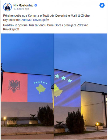 Тузи: Албанске заставе на згради општине - ''Поздрав за Кривокапића''