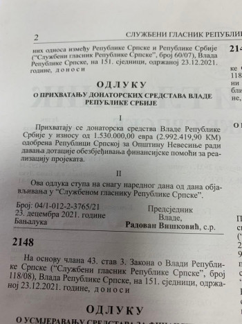 Општина Невесиње: Одобрена одлука донаторских средстава владе Републике Србије