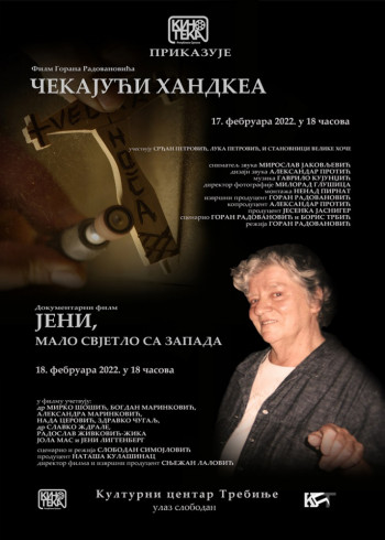 KC: Dokumentarni filmovi ''Čekajući Handke'' i ''Jeni, malo svjetlo sa zapada''