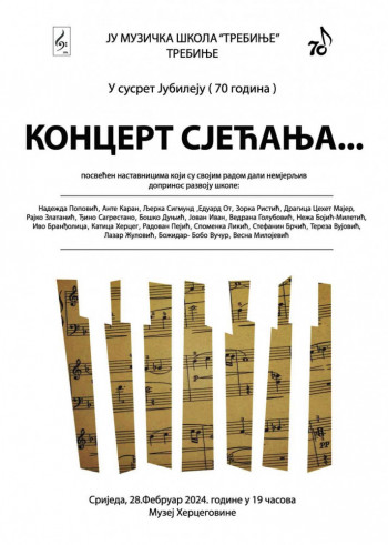 Najava: Koncert sjećanja učenika i profesora Muzičke škole Trebinje