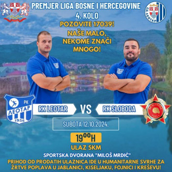RK Leotar u subotu od 19h u Sportskoj dvorani ''Miloš Mrdić'' igra utakmicu 4. kola Prvenstva BiH